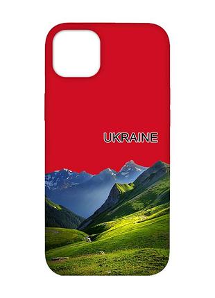 Матовый красный чехол на iphone 14 plus карпаты украина (принт 409)
