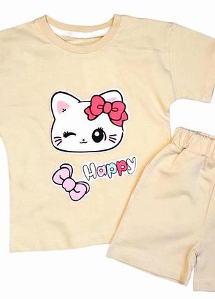 Комплект для девочки футболка и шорты принт hello kitty 74 бежевый