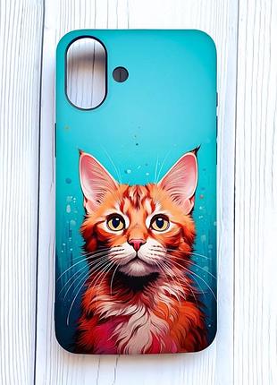 Матовый чехол с черными боками на iphone 16 plus кошка (принт 408)