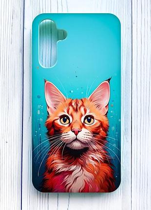 Матовый чехол с бирюзовыми боками на samsung galaxy a15 (a155) кошка (принт 408)