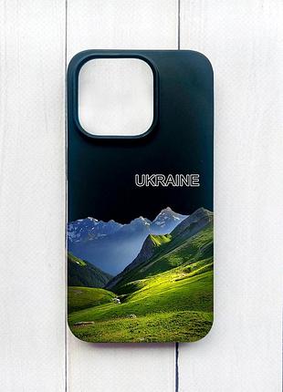 Матовий чорний чохол на iphone 15 plus карпати україна (принт 409)