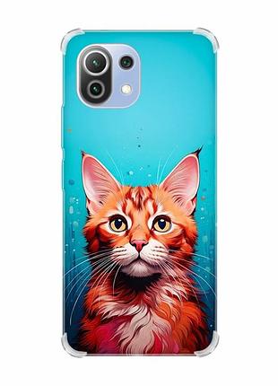 Чехол с утолщёнными углами на xiaomi mi 11 lite кошка (принт 408)