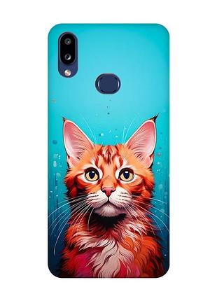 Матовый чехол с розовыми боками на samsung galaxy a10s (a107) кошка (принт 408)