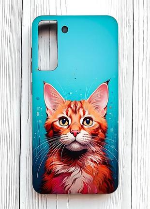 Матовий чохол з чорними боками на samsung galaxy s21 fe кішка (принт 408)