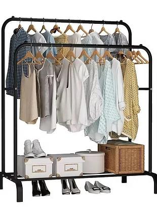 Двойная стойка–вешалка для одежды double floor hanger tw610 с полкой для обуви и крючками (10)