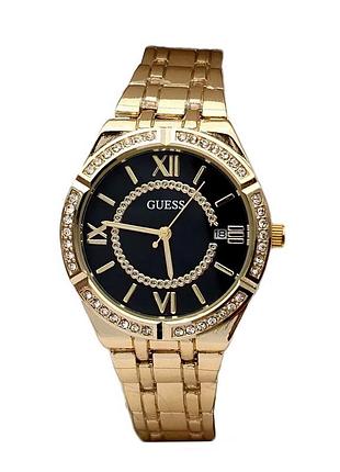 Годинник жіночий наручний guess (гесс), золото з чорним циферблатом ( код: ibw912yb )