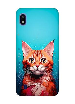 Матовый чехол с красными боками на samsung galaxy а10 (2019) а105 кошка (принт 408)