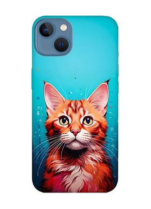 Матовий чохол з бірюзовими боками на apple iphone 13 кішка (принт 408)