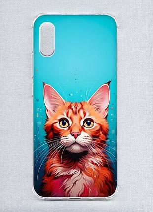 Чехол с утолщёнными углами на xiaomi redmi 9a кошка (принт 408)