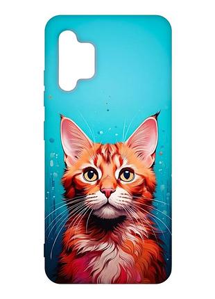 Матовый чехол с розовыми боками на samsung galaxy a32 кошка (принт 408)