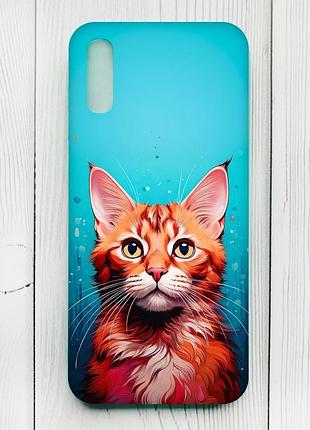 Матовый чехол с бирюзовыми боками на xiaomi redmi 9a кошка (принт 408)