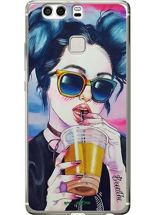 Чохол на huawei p9 plus арт-дівчина в окулярах "3994u-300-10746"