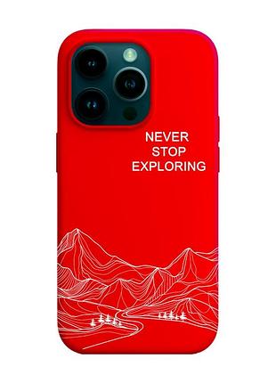 Матовый красный чехол на apple iphone 14 pro путешествуй (принт 407)