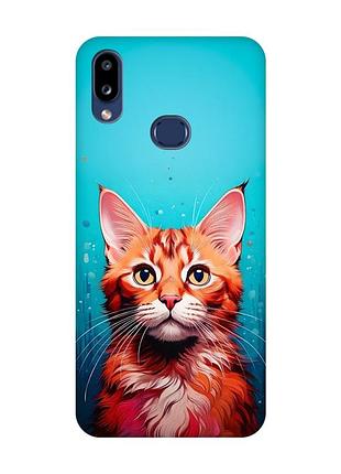 Матовый чехол с черными боками на samsung galaxy a10ѕ a107 кошка (принт 408)