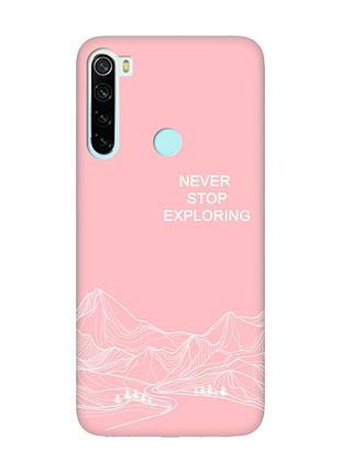 Матовый розовый чехол на xiaomi redmi note 8 путешествуй (принт 407)