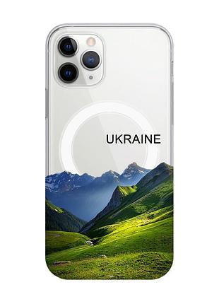 Магнитный чехол на iphone 11 pro max с поддержкой magsafe карпаты украина (принт 409)