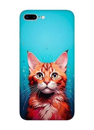 Матовый чехол с бирюзовыми боками на iphone 7 plus / 8 plus кошка (принт 408)