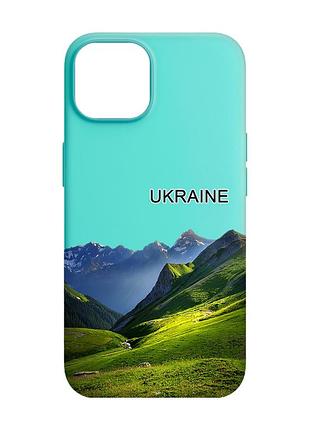 Матовый бирюзовый чехол на apple iphone 14 карпаты украина (принт 409)