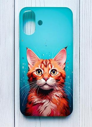 Матовий чохол з бірюзовими боками на iphone 16 plus кішка (принт 408)