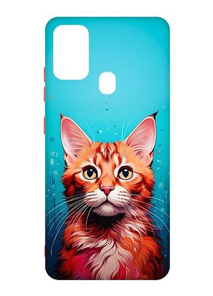 Матовый чехол с красными боками на samsung galaxy m30s/m21 кошка (принт 408)