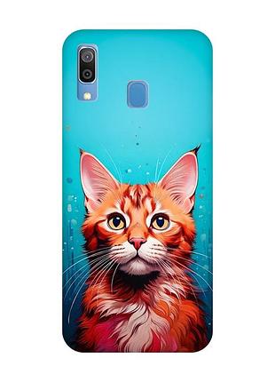 Матовый чехол с розовыми боками на samsung galaxy a30 (2019) / a20 (2019) кошка (принт 408)