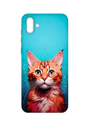 Матовый чехол с бирюзовыми боками на samsung galaxy a04 кошка (принт 408)