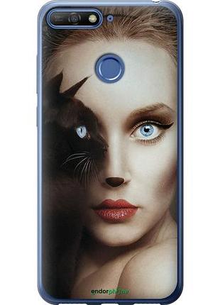 Чехол на huawei honor 7c взгляд женщины и кошки "4041u-1411-10746"
