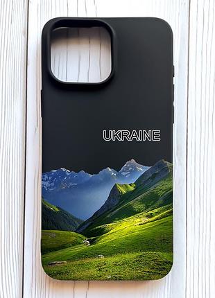 Матовий чорний чохол на iphone 16 pro max карпати україна (принт 409)