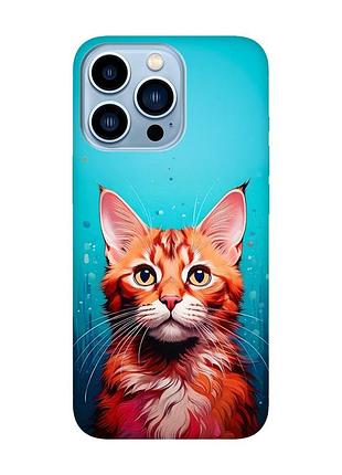 Матовый чехол с бирюзовыми боками на apple iphone 13 pro max кошка (принт 408)