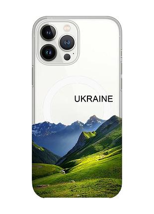 Магнітний чохол на iphone 14 pro із підтримкою magsafe карпати україна (принт 409)