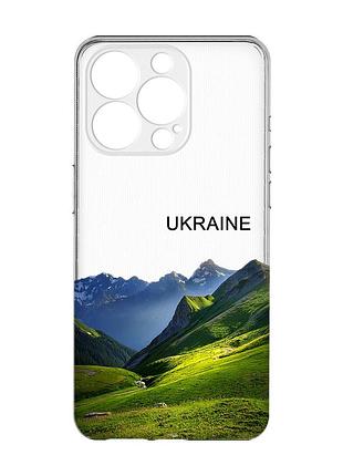 Прозрачный чехол с защитой камеры на iphone 15 pro карпаты украина (принт 409)