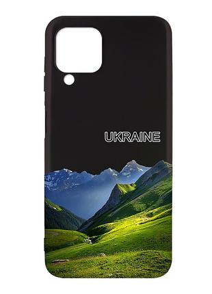 Матовый черный чехол на samsung galaxy a12 карпаты украина (принт 409)