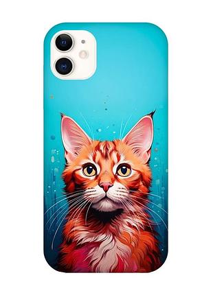 Матовий чохол з бірюзовими боками на apple iphone 11 кішка (принт 408)