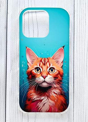 Чехол с утолщёнными углами на iphone 16 pro кошка (принт 408)