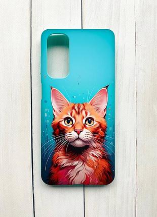 Матовый чехол с бирюзовыми боками на samsung galaxy m54 кошка (принт 408)