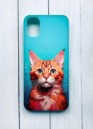 Матовий чохол з бірюзовими боками на samsung galaxy a51 (2020)/a515 кішка (принт 408)