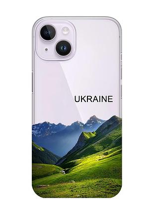 Прозрачный чехол с защитой камеры на iphone 14 карпаты украина (принт 409)