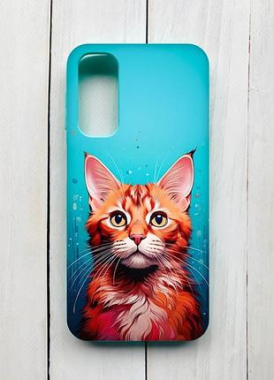 Матовый чехол с бирюзовыми боками на samsung galaxy a24 кошка (принт 408)