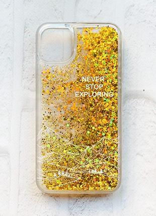 Чохол з плаваючими золотими блискітками на iphone 11 мандруй (принт 407)