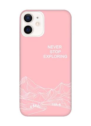 Матовый розовый чехол на apple iphone 12 / 12 pro (6.1) путешествуй (принт 407)