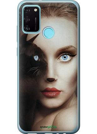 Чехол на huawei honor 9a взгляд женщины и кошки "4041u-1900-10746"
