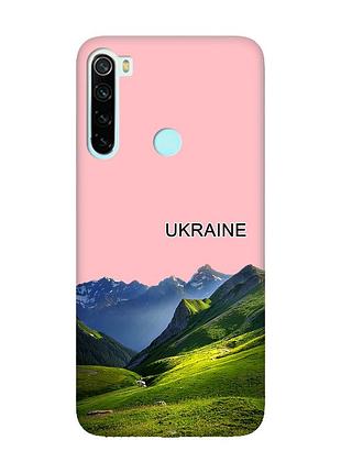 Матовый розовый чехол на xiaomi redmi note 8 карпаты украина (принт 409)