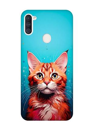Матовий чохол з рожевими боками на samsung galaxy a11 кішка (принт 408)