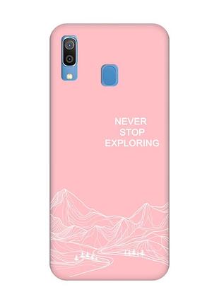 Матовый розовый чехол на samsung galaxy a30 (2019) / a20 (2019) путешествуй (принт 407)