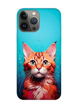 Матовий чохол з червоними боками на apple iphone 13 pro кішка (принт 408)