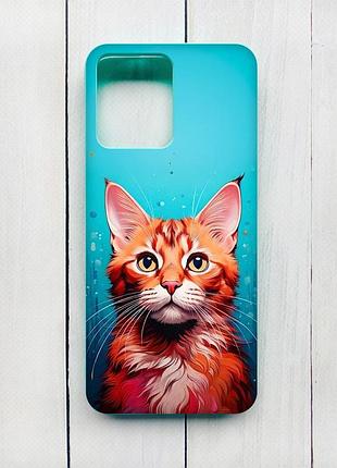 Матовый чехол с бирюзовыми боками на xiaomi redmi 12 кошка (принт 408)