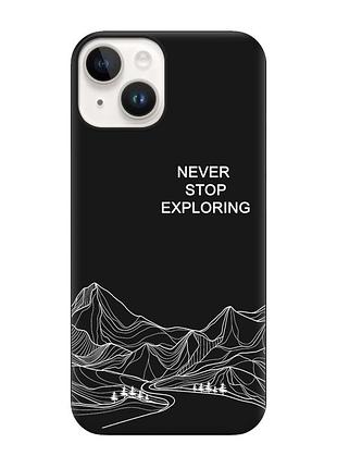Матовый черный чехол на iphone 14 путешествуй (принт 407)