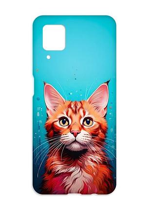 Матовый чехол с красными боками на samsung galaxy a12 кошка (принт 408)