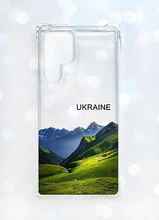 Чехол с утолщёнными углами на samsung galaxy s22 ultra карпаты украина (принт 409)