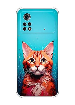 Чохол з потовщеними кутами на xiaomi poco x4 pro 5g кішка (принт 408)
